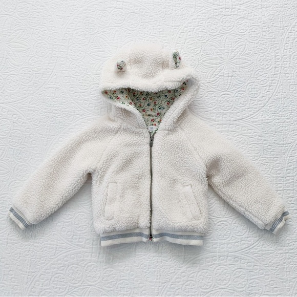 Gap x Sarah Jessica Parker Hooded Fleece Bunny Bomber Jacket, Ivory Pearl - Picture 1 of 5